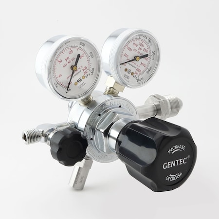 Gentec HP Regulator, Dual Stage, CGA-346 , Inlet  0 to 100 PSI, Needle Valve, Relief Valve, Use with: Air HP152T-DIK-C346-01-NR